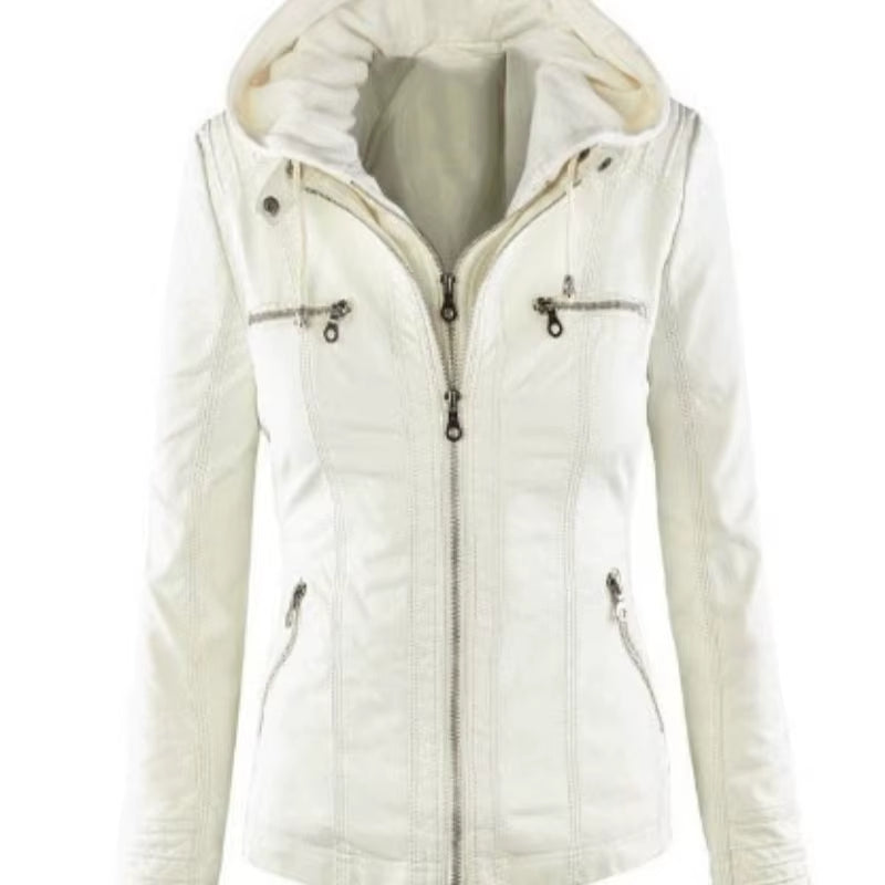 2025 Fashion Winter Faux Leather Jacket Women'S Basic Jackets Hooded Black Slim Motorcycle Jacket Women Coats Female Jaqueta